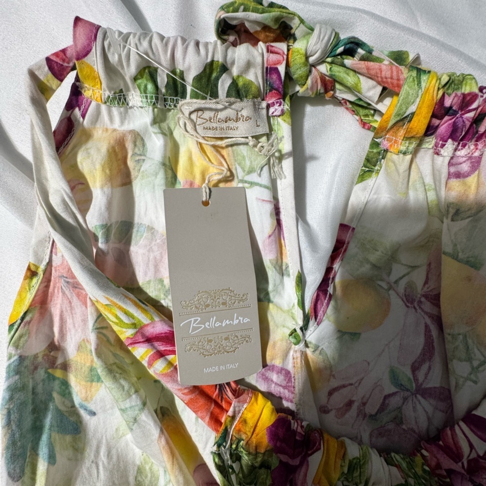 NWT Bellambia Cotton Maxi Summer Dress Size Large Tropical Floral Tiered Italy - Picture 5 of 11